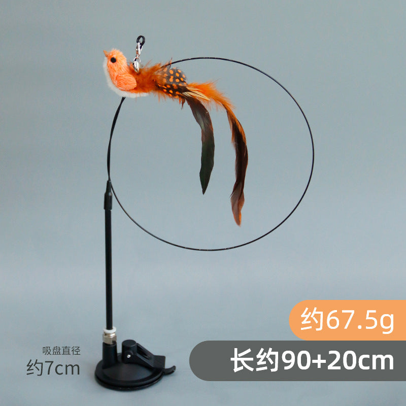 Factory spot wholesale simulation bird suction cup feather long wire long rod cat toy stick replacement head cat toy pet