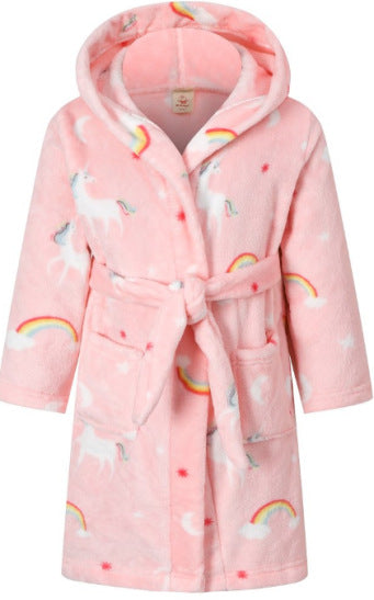 Cross-border children's bathrobe flannel home clothes baby autumn and winter coral fleece nightgown parent-child children's boy's clothing A