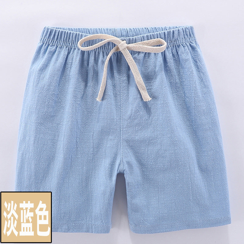 Children's shorts thin pure cotton and linen baby boys and girls outerwear pants shorts hot beach Da Maoren