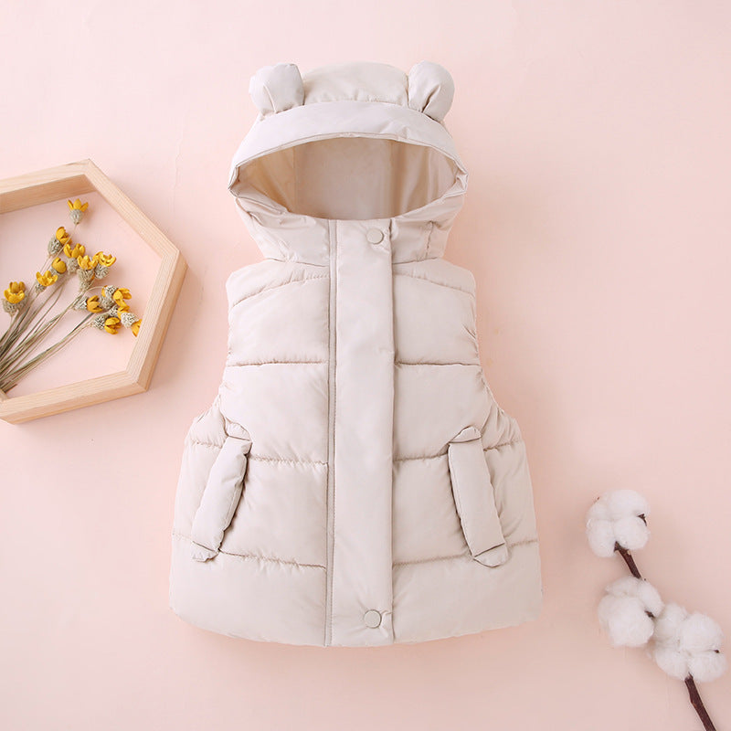 Children's hooded vest for boys and girls autumn and winter outerwear down cotton kindergarten clothes baby cute ear waistcoat