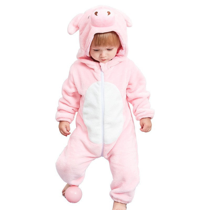Male and female baby cartoon animal hat jumpsuit cross-border children's clothing cute ears flannel warm sleeping clothes