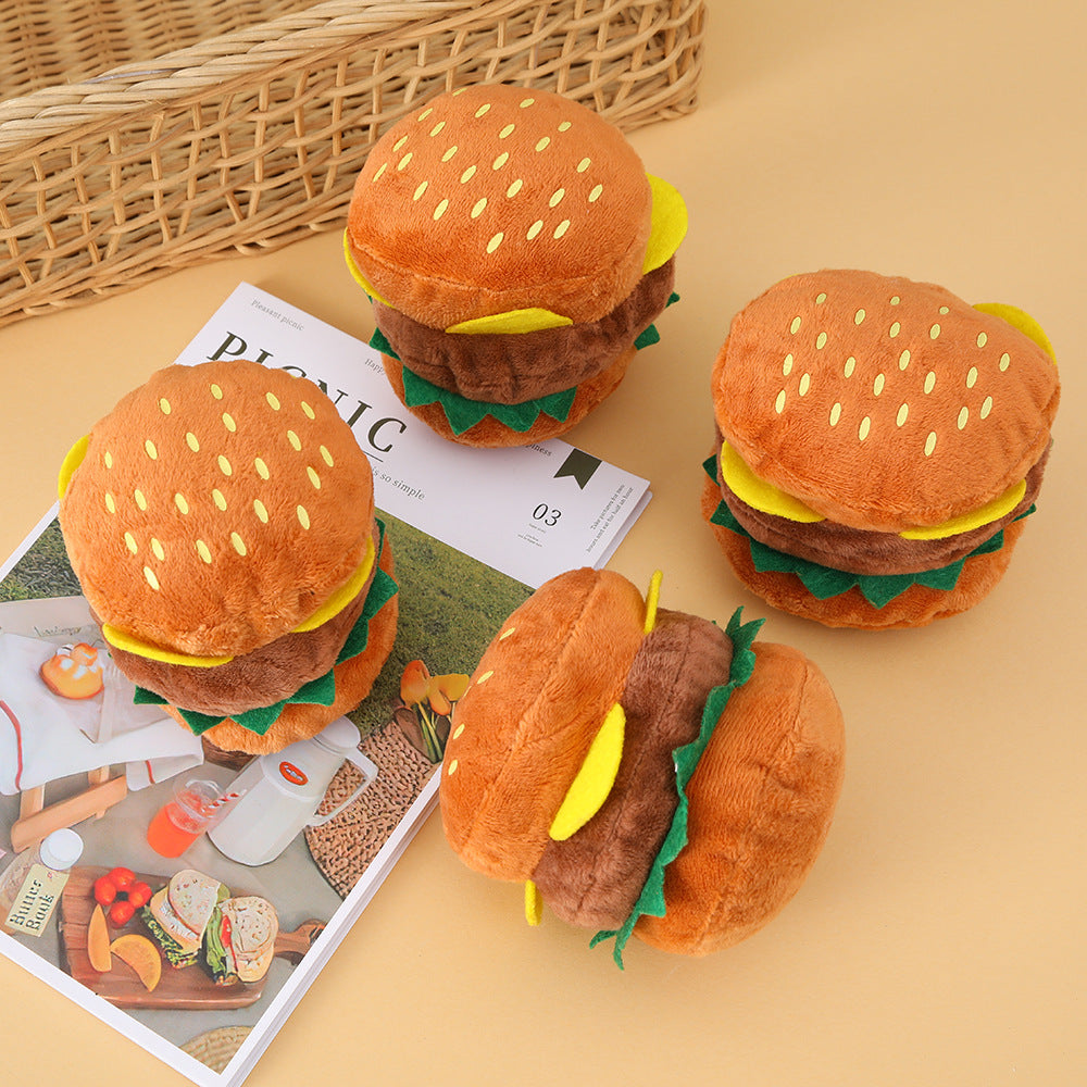 Pet supplies cross-border hamburger, teeth grinding, tooth cleaning, bite resistance, dog self-pleasure, boredom relief, training, vocal plush toy