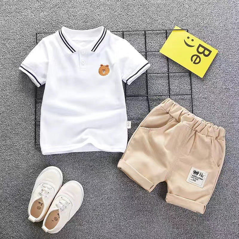 Boys summer clothes children's short-sleeved suits summer new style little boy baby fashion striped polo shirt two-piece suit trendy