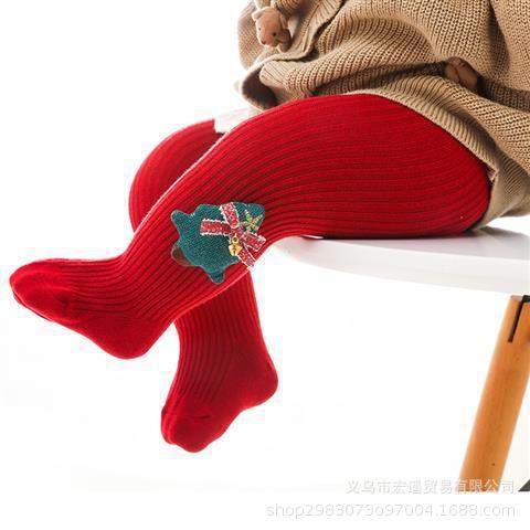 Children's Spring and Autumn Festive Red Pantyhose Female Baby 100 Days Old Low Pants Baby Cartoon Christmas New Year Stockings