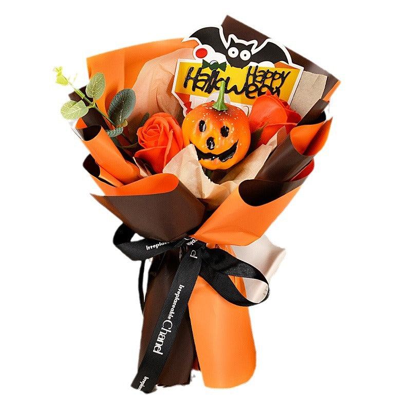 Halloween bouquet Amazon ghost face pumpkin bouquet finished shopping mall party kapok scene layout simulation flower