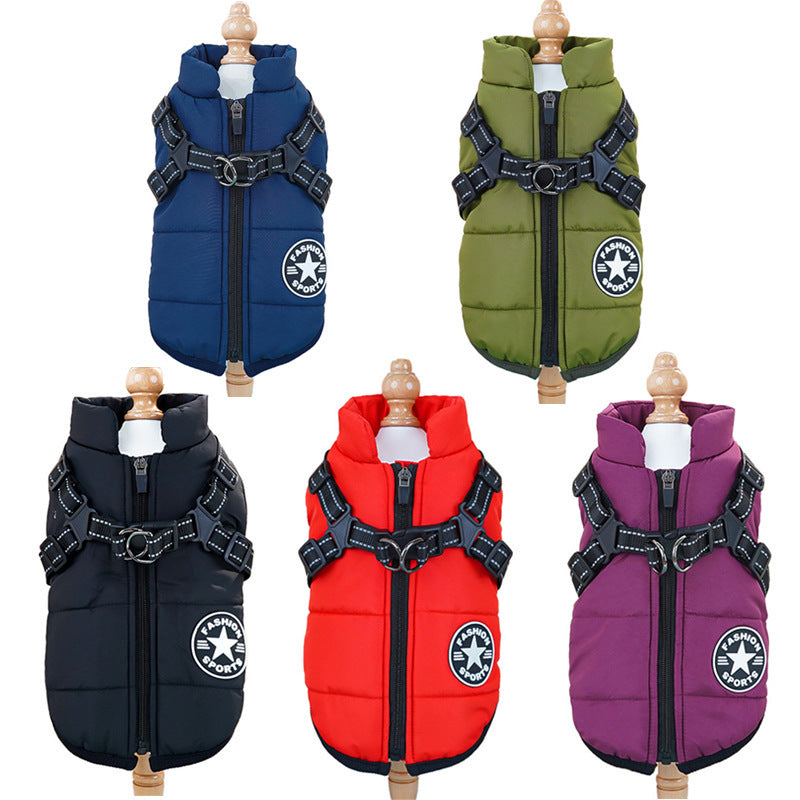 New cross-border pet clothes waterproof warm dog cotton coat winter ski suit chest and back integrated cotton vest wholesale