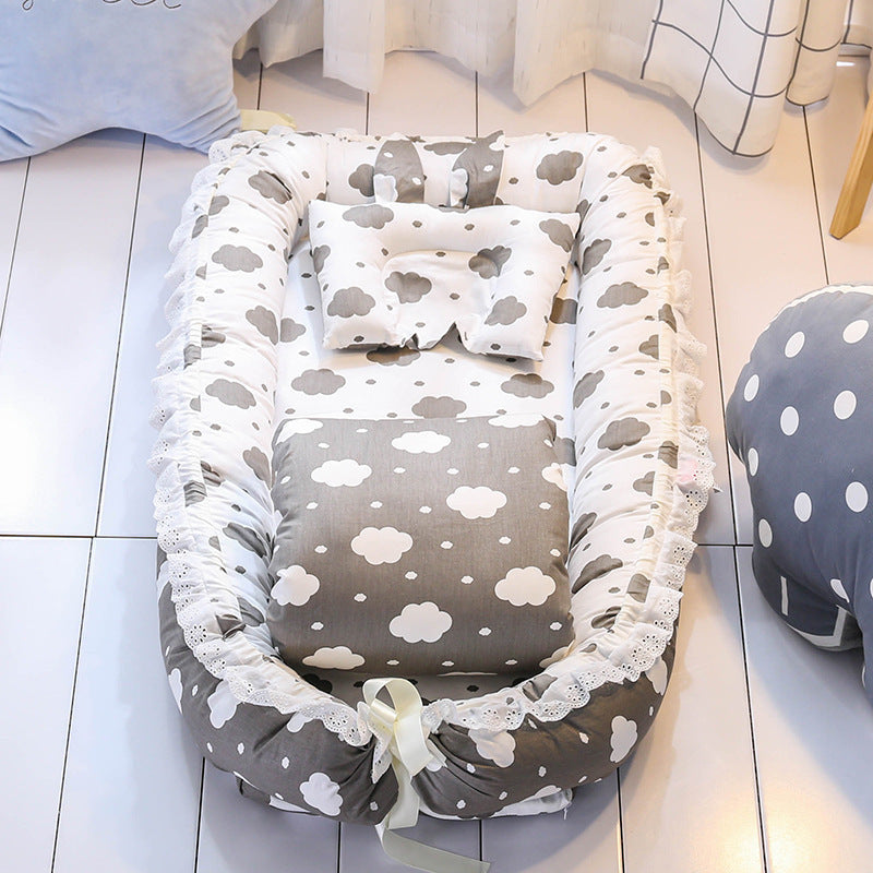Cotton baby bed breathable foldable washable portable medium bed bionic baby nest baby pillow travel baby bed
