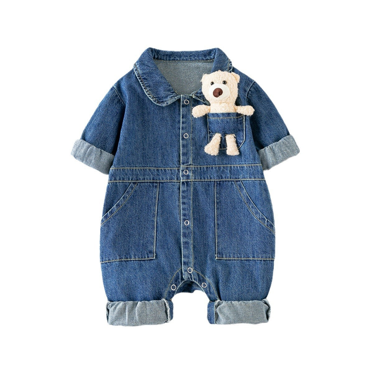 Infant and toddler handsome denim jumpsuit Spring Festival new style boy baby clothes going out romper crawling clothes trendy clothes