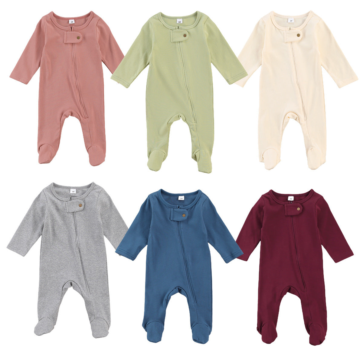 Children's clothing 2021 spring and autumn male and female baby onesies solid color long-sleeved zipper footwear romper infant clothes