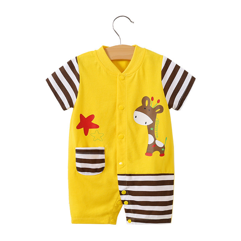 Baby jumpsuit summer clothes baby short-sleeved clothes ins style newborn cartoon animal crawling cotton romper