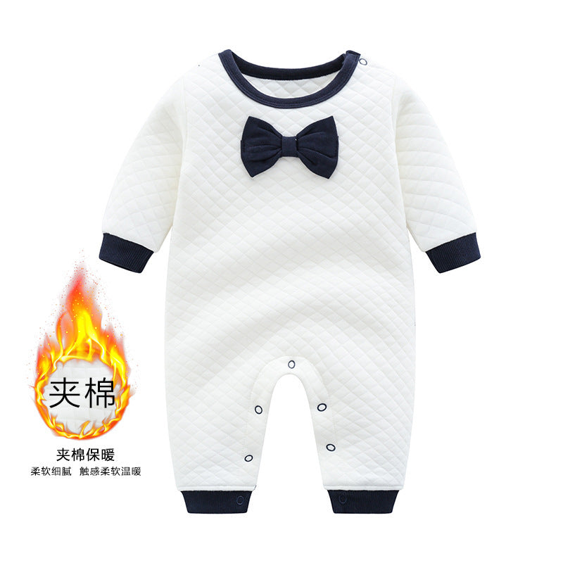 Newborn baby 100-day autumn and winter long-sleeved baby crawling clothes pure cotton jumpsuit new version gentleman bow tie clothes