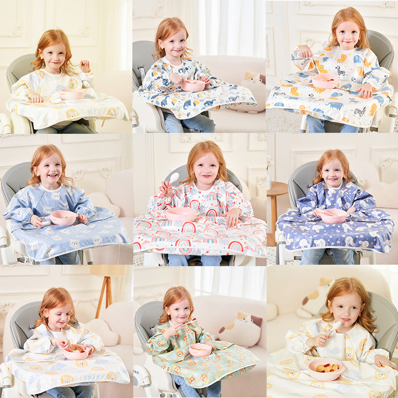 Baby eating one-piece dining chair cover children's independent eating full-cover rice pocket bib clothes baby food waterproof