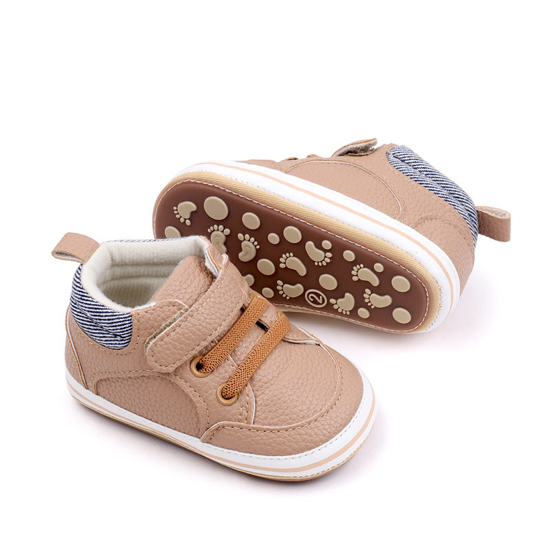 Fashionable baby solid color PU leather surface wear-resistant non-slip soft bottom sports toddler shoes BNB3093