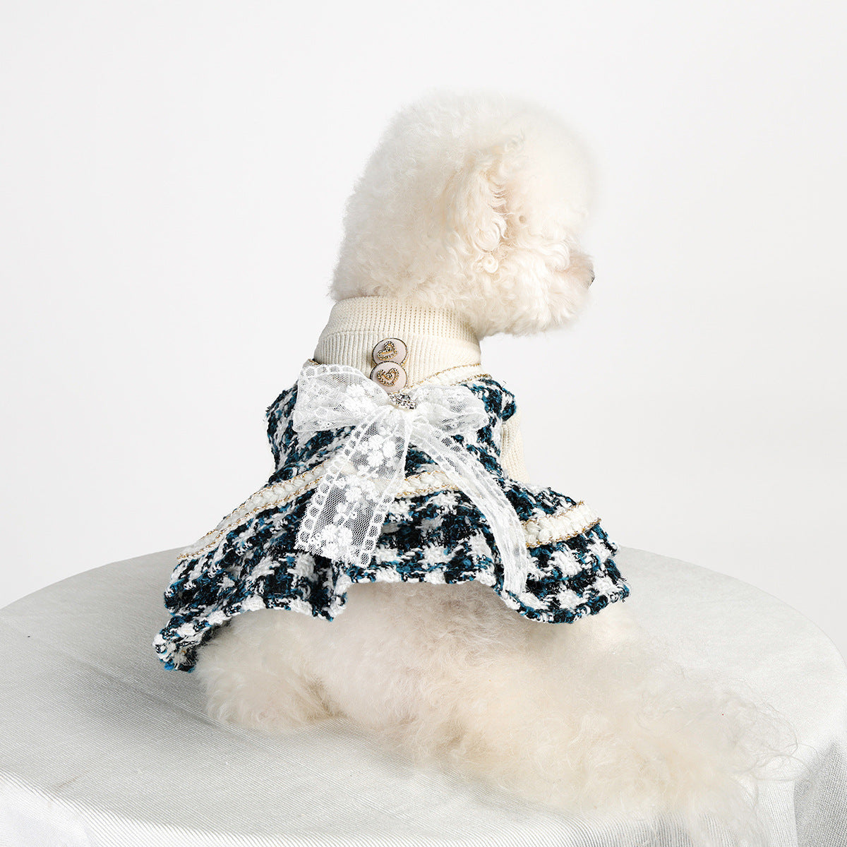 Spot cross-border hot-selling pet puppy and cat clothes source factory autumn and winter new blue noble dress skirt