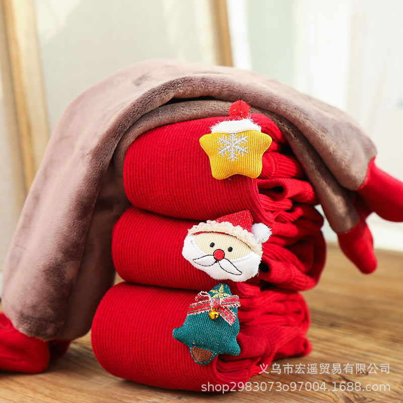 Children's Spring and Autumn Festive Red Pantyhose Female Baby 100 Days Old Low Pants Baby Cartoon Christmas New Year Stockings