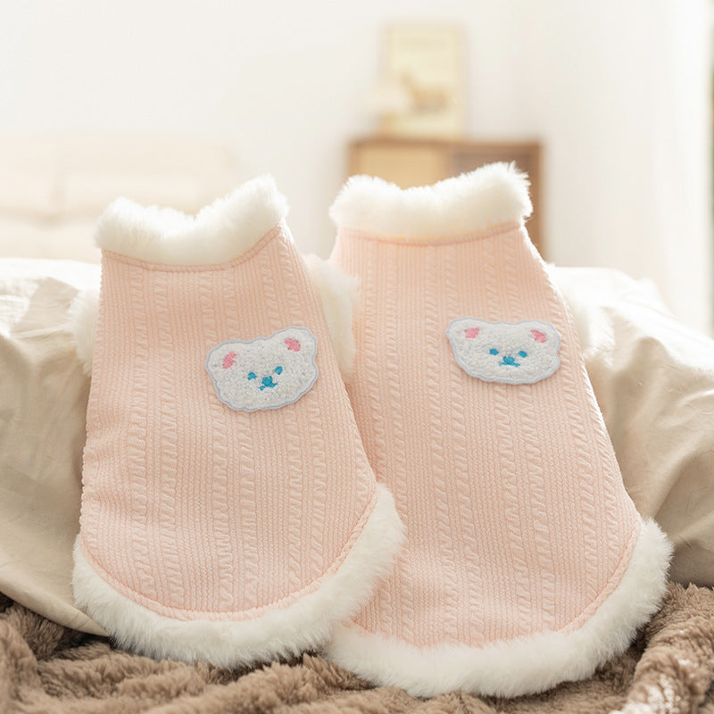 Thickened autumn and winter puppy dog clothes vest Teddy Bichon small dog can be pulled warm cat pet clothing