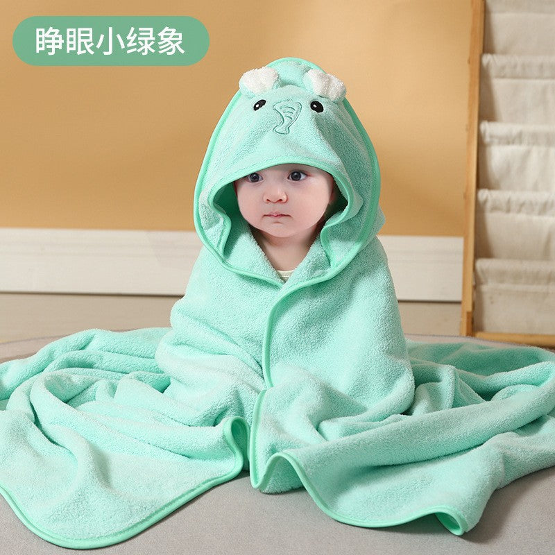 Children's bath towel baby blanket coral fleece embroidered cartoon hooded anti-kick cloak coral fleece baby cloak bath towel