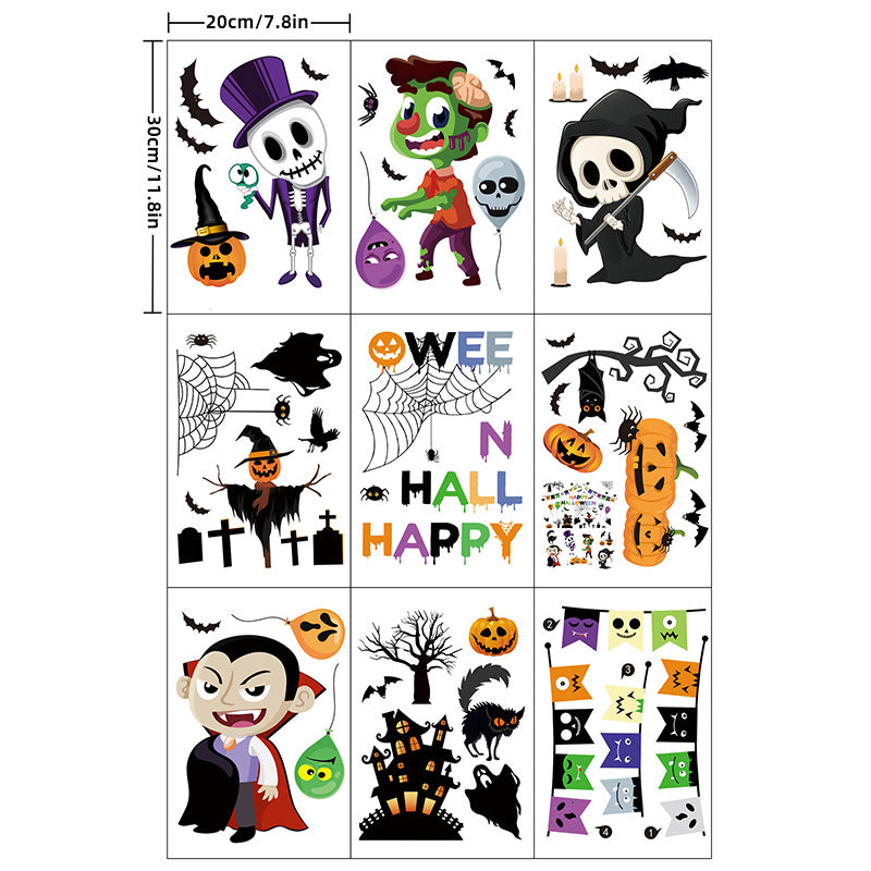 Halloween Window Decoration Paper Haunted House Pumpkin Ghost Bat Static Glass Window Sticker Halloween Party Window Sticker