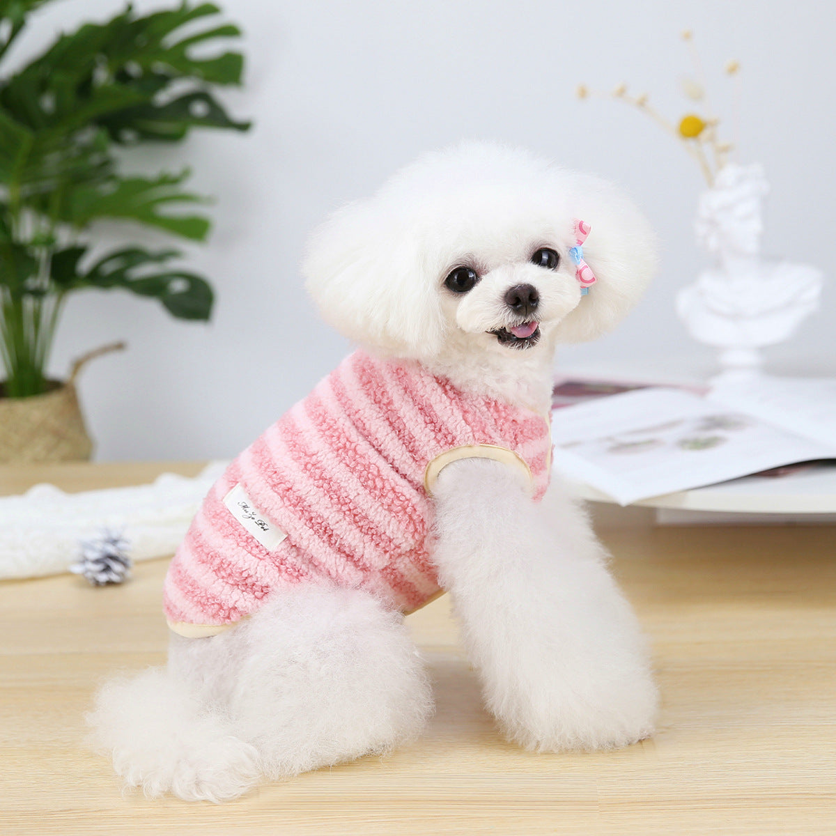 Autumn and winter small dog clothes pet Teddy Bichon striped vest pet clothing cat clothing plus velvet wholesale