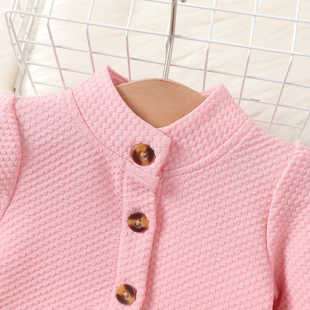 Baoxin children's clothing cross-border autumn and winter style baby sweet applique mesh dress solid color plaid coat two-piece set