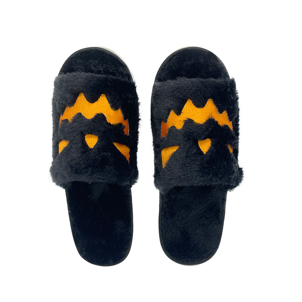 Cross-border hot selling Halloween pumpkin shoes elk Christmas slippers indoor and foreign trade plush open toe plush flat slippers