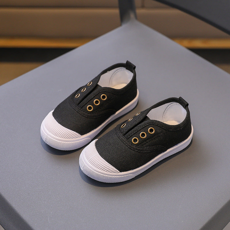 Children's shoes spring and autumn new one-step children's canvas shoes baby soft-soled shoes student kindergarten white indoor wholesale