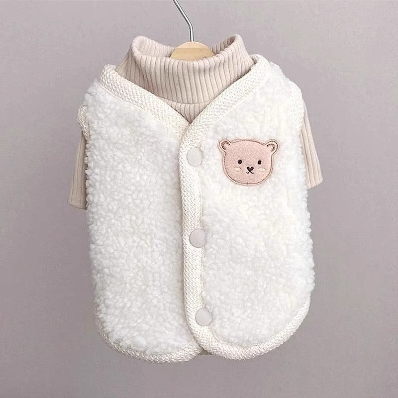 Thickened autumn and winter puppy dog clothes vest Teddy Bichon small dog can be pulled warm cat pet clothing