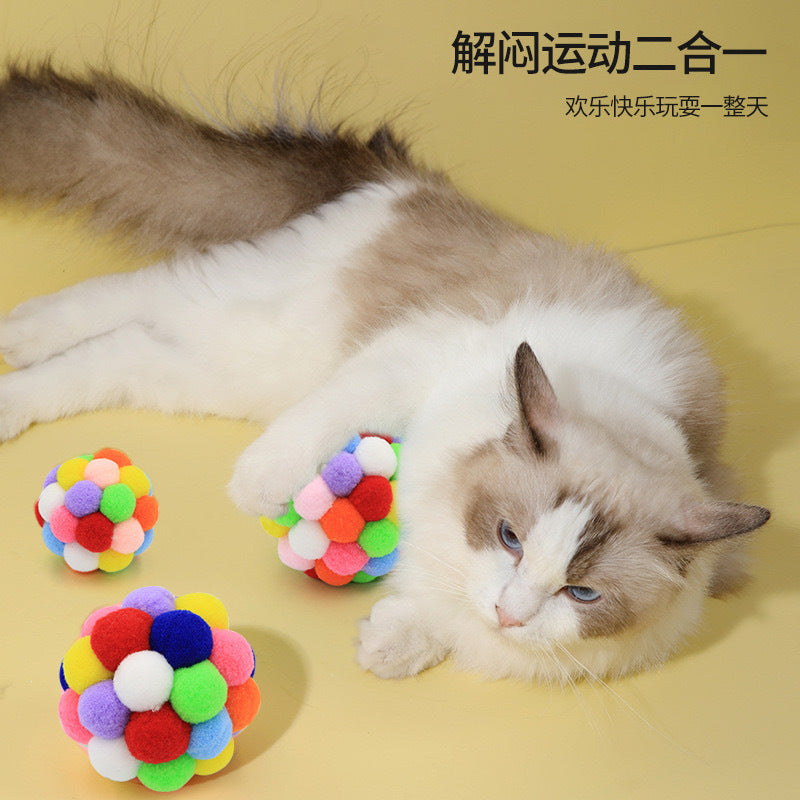 Pet supplies toy ball set colorful handmade bell elastic ball self-hilarious scratch-resistant and bite-resistant plush cat toy