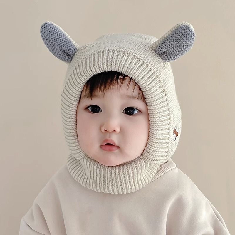 Winter plus velvet thickened children's baby rabbit ears ear protection baby boys and girls knitted hat cute wool hat
