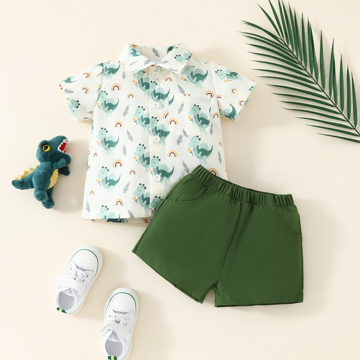 Children's clothing 2024 summer new style baby boy shirt dress cartoon cute top solid color shorts two-piece suit