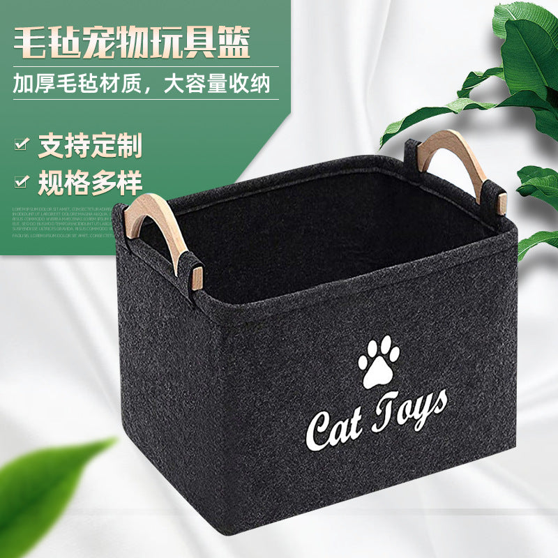 Felt toy storage box storage box pet toy storage felt box wooden handle square storage box