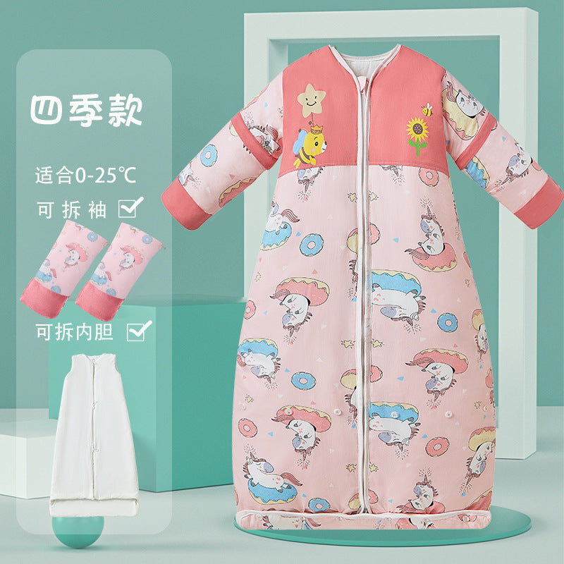 2025 new children's sleeping bag spring and autumn winter pure cotton thickened medium and large children's baby clothes style anti-kick sleeping bag