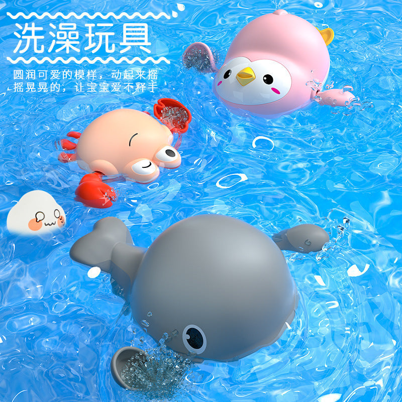 Douyin hot selling children's bathroom water swimming little penguin crab chain cool swim baby bath water toys