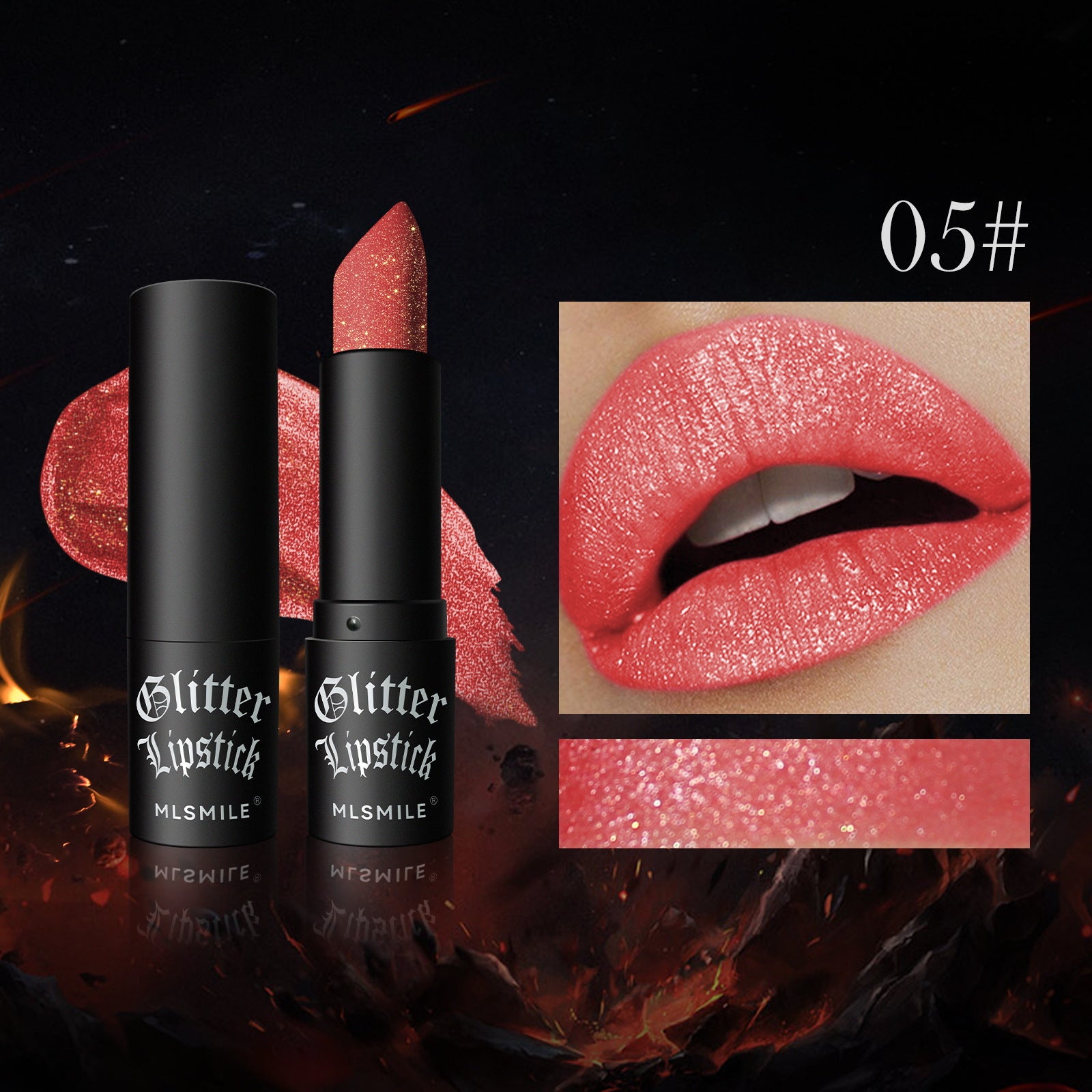 MLSMILE cross-border non-stick matte lipstick flash diamond lipstick lipstick Halloween dark vampire makeup