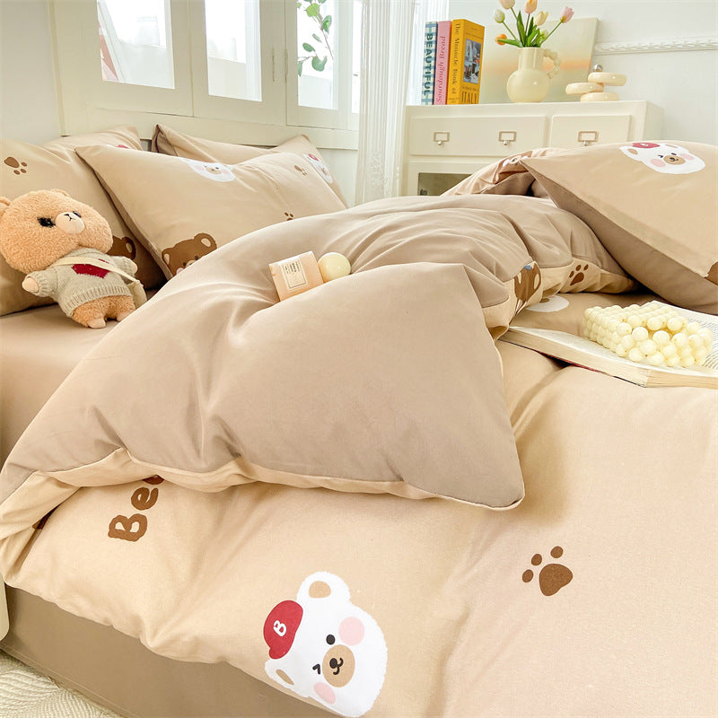 A-grade mother and baby grade four-piece set double-layer yarn pure washed cotton full quilt cover ins style bed sheet dormitory bed sheet 4 three-piece set