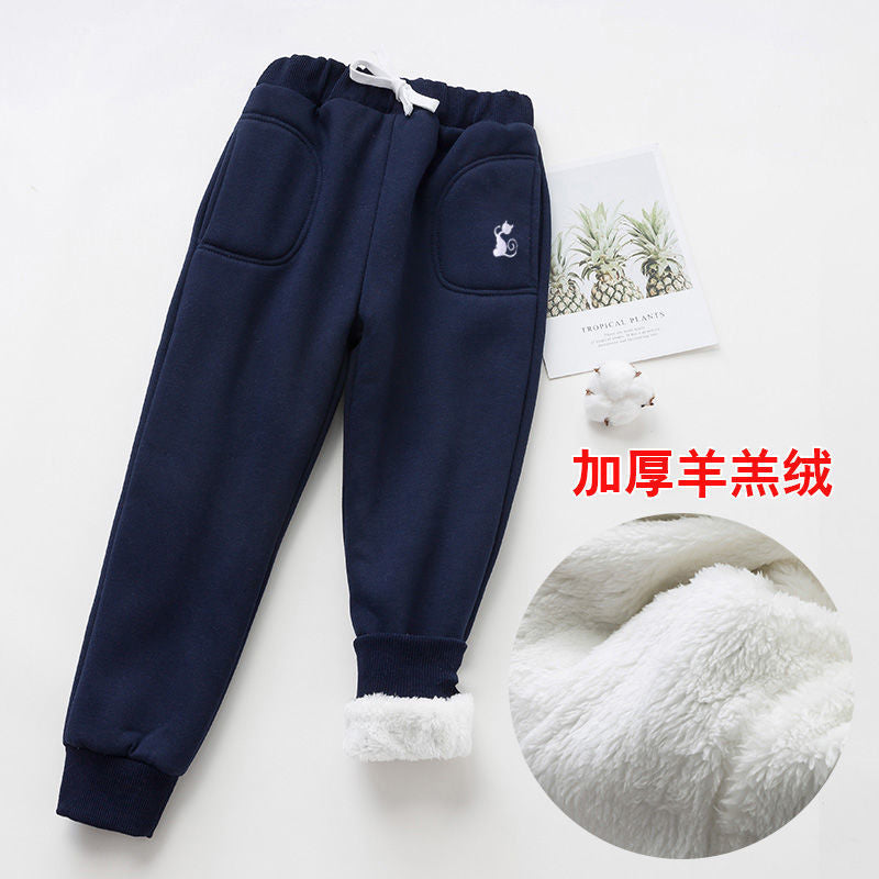 Girls fleece pants thickened children's sports pants autumn and winter girls casual pants outerwear boys baby warm trousers