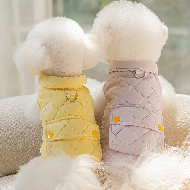 Thickened autumn and winter puppy dog clothes vest Teddy Bichon small dog can be pulled warm cat pet clothing