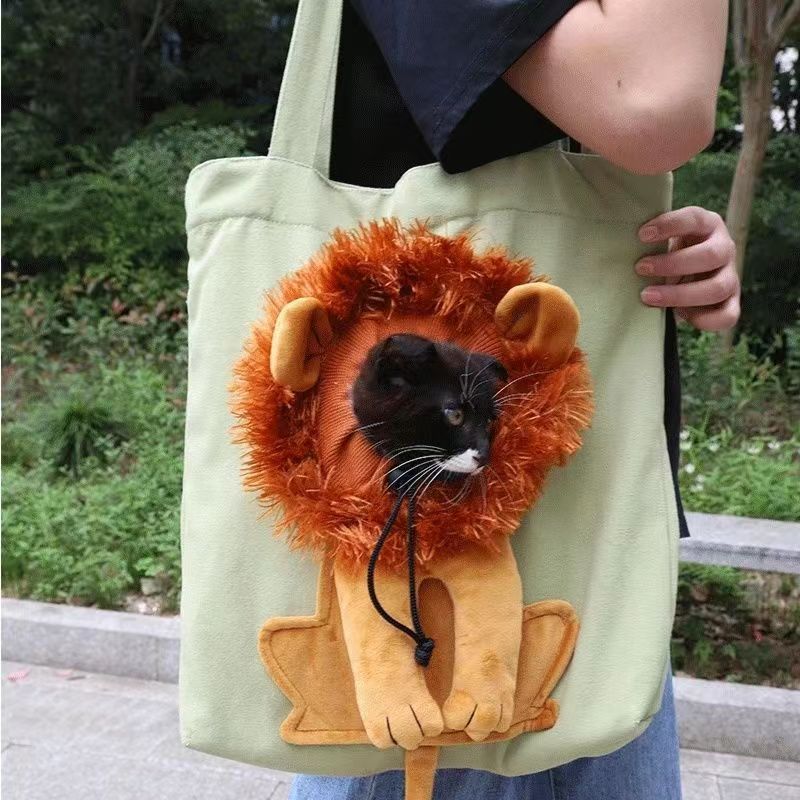 New small lion-shaped shoulder bag with exposed head Cat and dog small pet canvas travel bag pet bag