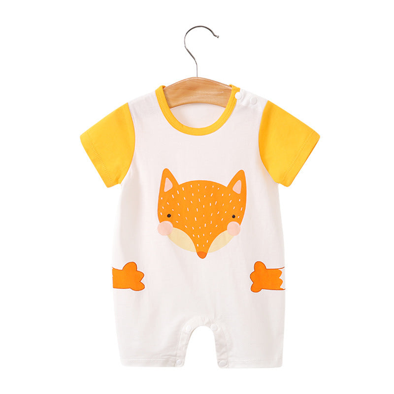 Baby jumpsuit summer clothes baby short-sleeved clothes ins style newborn cartoon animal crawling cotton romper