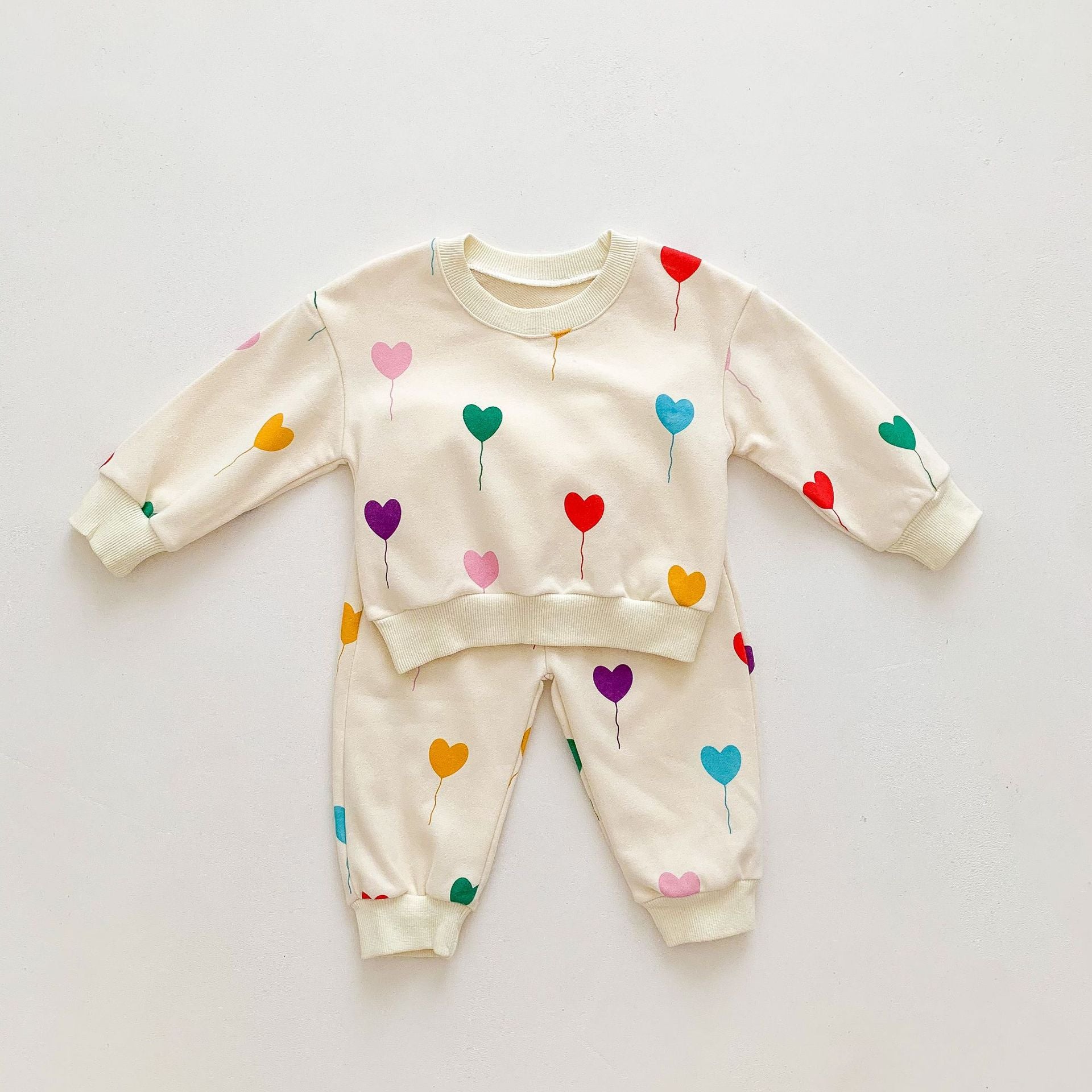Korean version of infants and young children's spring and autumn ins love printing fashionable boys and girls sweatshirt baby comfortable two-piece suit