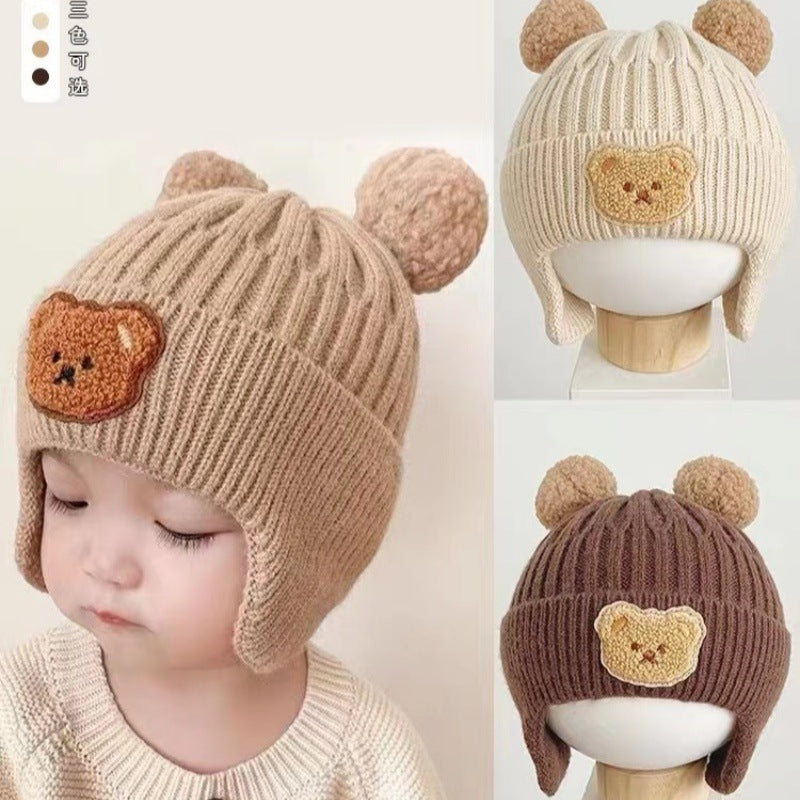 Autumn and winter children's hat baby same style beige series boys and girls windproof ear protection warm knitted cartoon ear warmer