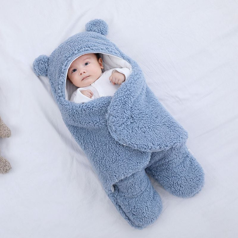 Autumn and winter newborn baby padded bag, newborn baby anti-starter, anti-kick sleeping bag, swaddled baby bear with Velcro
