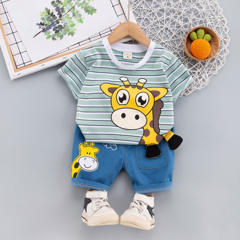 2023 children's clothing summer new style children's clothing boys baby infant suit T-shirt short-sleeved two-piece suit Korean version cross-border
