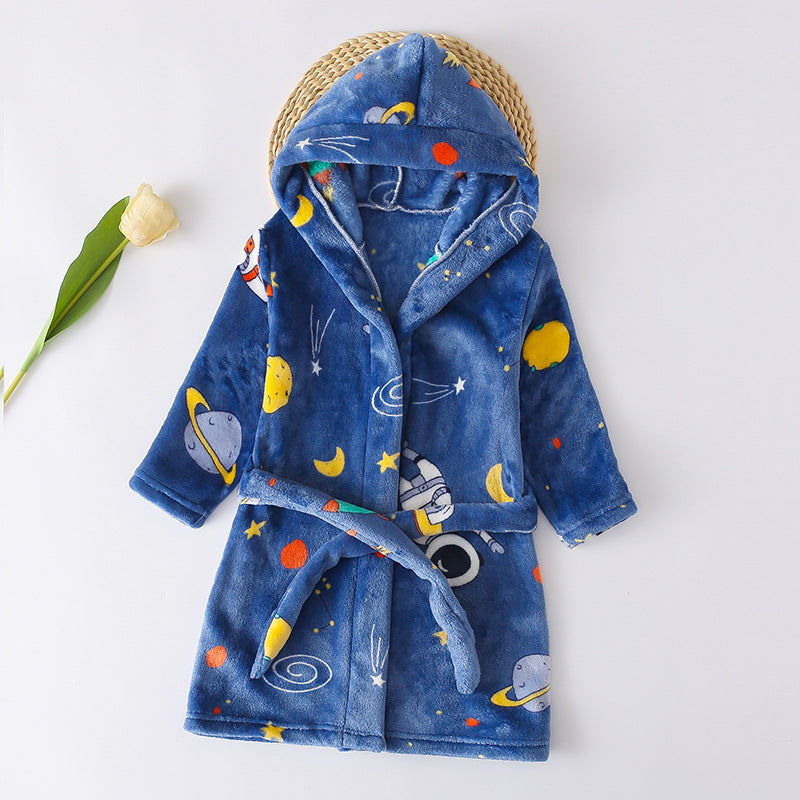 Cross-border children's bathrobe flannel home clothes baby autumn and winter coral fleece nightgown parent-child children's boy's clothing A