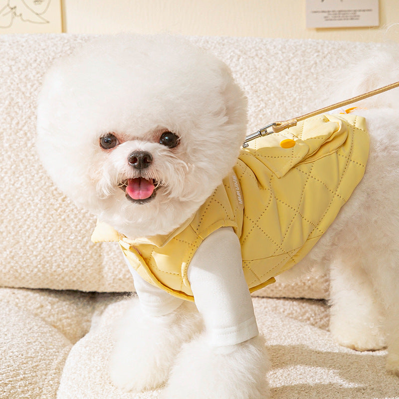Thickened autumn and winter puppy dog clothes vest Teddy Bichon small dog can be pulled warm cat pet clothing