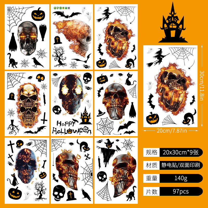 Halloween Window Decoration Paper Haunted House Pumpkin Ghost Bat Static Glass Window Sticker Halloween Party Window Sticker