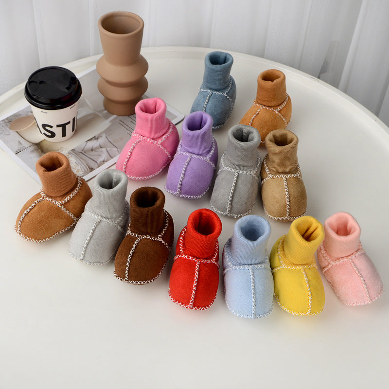 Baby toddler shoes soft sole winter 0-1 years old warm imitation sheepskin fur integrated baby shoes floor socks indoor shoes