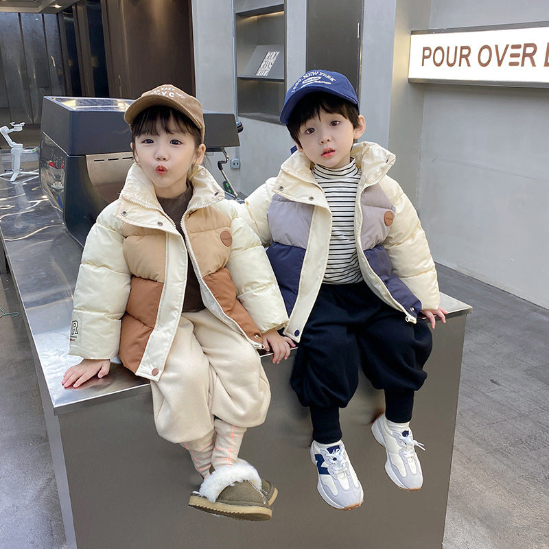 Children's down cotton jacket 2022 new popular children's clothing stand collar bread jacket baby thick cotton jacket medium and large children's upper