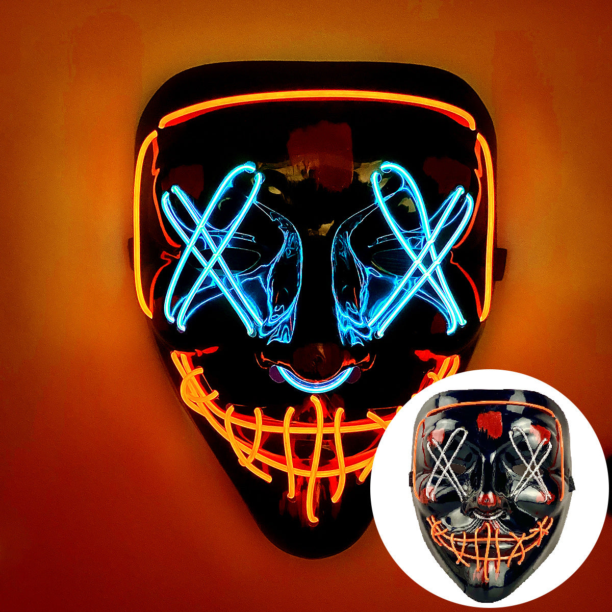 Amazon EL cold light Halloween mask LED luminous black V-shaped mask ghost dance cold light mask in stock