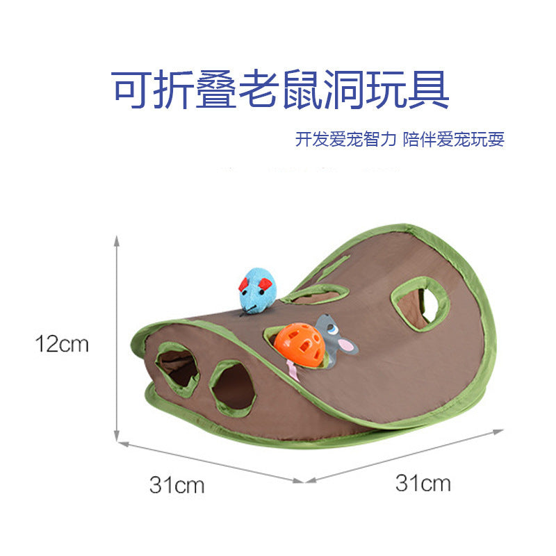 Cat hole foldable pet cat toy nine hole hole cat toy mouse hole cat scratch interesting ball bell nine hole mouse